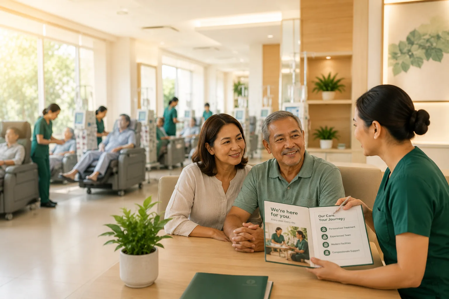 A St. John Biocare team warmly welcoming a new patient and their family, walking them through what to expect