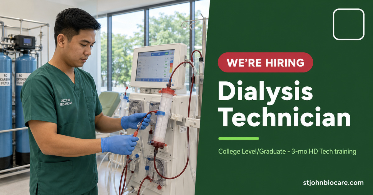 We're hiring — Dialysis Technician at St. John Biocare