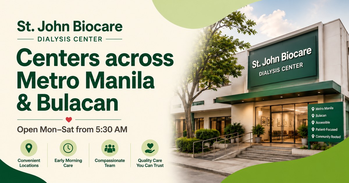 St. John Biocare and St. Josef Renal Care dialysis centers across Metro Manila and Bulacan.