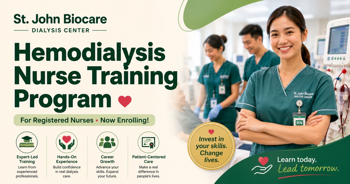 St. John Biocare Hemodialysis Nurse Training Program — for Registered Nurses, now enrolling.